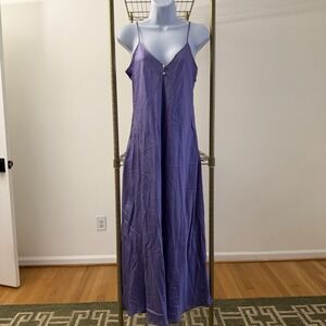 Vtg WinterSilks Large Purple 100% Silk V-Neck Nightgown Dress Dainty Long